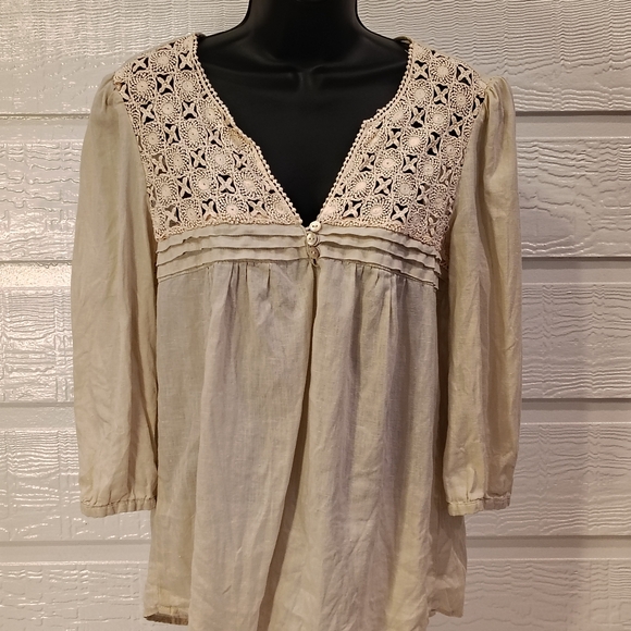 marvlin hamburg Tops - Malvin Hamburg Germany I love Linen Womens Blouse Sm Button Up Collar 100% Linen